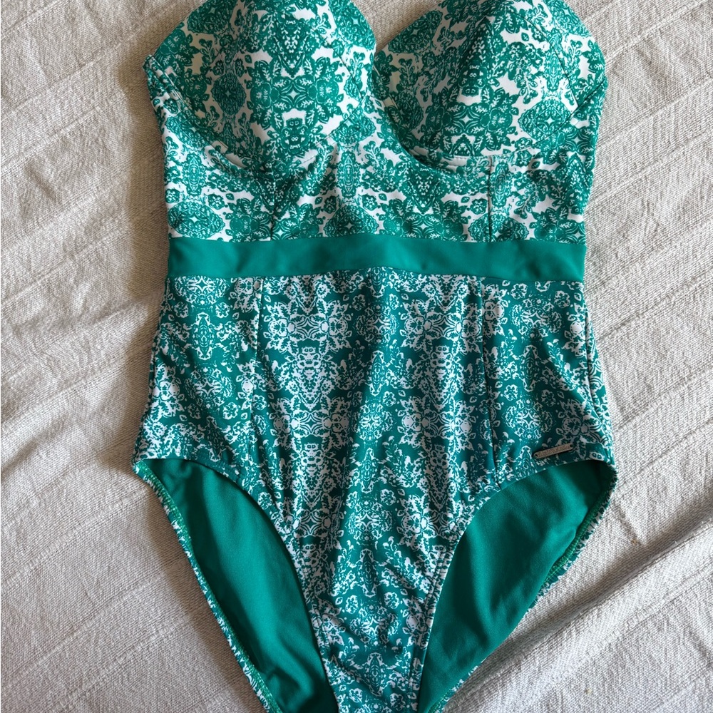 U.S. Polo Assn. Teal and White One Piece Swimsuit